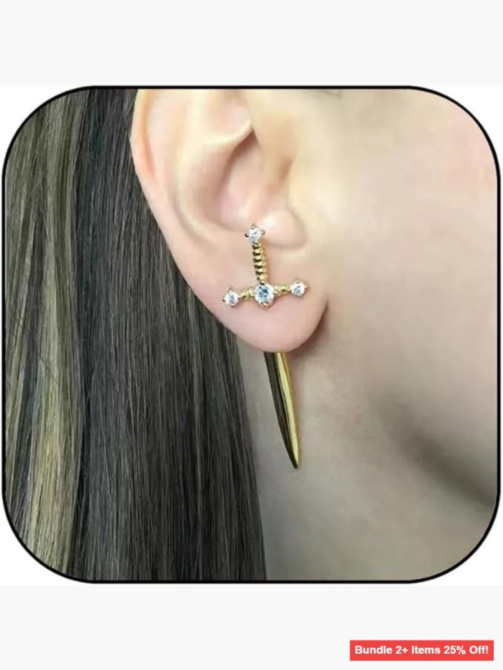 Gothic Sword Dangle Earrings Vintage Punk Style Rhinestone Crystal Dagger